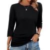 image:imageWIHOLL Womens 34 Length Sleeve Tops Crewneck Ruched Summer Shirts 2026 Business Casual Outfits Blouses Spring Clothes01  Black