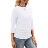 image:imageWIHOLL Womens 34 Length Sleeve Tops Crewneck Ruched Summer Shirts 2026 Business Casual Outfits Blouses Spring Clothes02  White