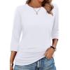 image:imageWIHOLL Womens 34 Length Sleeve Tops Crewneck Ruched Summer Shirts 2026 Business Casual Outfits Blouses Spring Clothes02  White