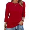 image:imageWIHOLL Womens 34 Length Sleeve Tops Crewneck Ruched Summer Shirts 2026 Business Casual Outfits Blouses Spring Clothes03  Red
