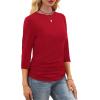 image:imageWIHOLL Womens 34 Length Sleeve Tops Crewneck Ruched Summer Shirts 2026 Business Casual Outfits Blouses Spring Clothes03  Red