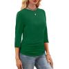 image:imageWIHOLL Womens 34 Length Sleeve Tops Crewneck Ruched Summer Shirts 2026 Business Casual Outfits Blouses Spring Clothes04  Green