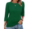 image:imageWIHOLL Womens 34 Length Sleeve Tops Crewneck Ruched Summer Shirts 2026 Business Casual Outfits Blouses Spring Clothes04  Green