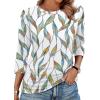 image:imageWIHOLL Womens 34 Length Sleeve Tops Crewneck Ruched Summer Shirts 2026 Business Casual Outfits Blouses Spring Clothes06  Floral Leaf