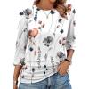 image:imageWIHOLL Womens 34 Length Sleeve Tops Crewneck Ruched Summer Shirts 2026 Business Casual Outfits Blouses Spring Clothes07  Floral White