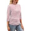 image:imageWIHOLL Womens 34 Length Sleeve Tops Crewneck Ruched Summer Shirts 2026 Business Casual Outfits Blouses Spring Clothes09  Pink Leopard