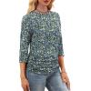 image:imageWIHOLL Womens 34 Length Sleeve Tops Crewneck Ruched Summer Shirts 2026 Business Casual Outfits Blouses Spring Clothes12  Floral Blue