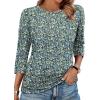 image:imageWIHOLL Womens 34 Length Sleeve Tops Crewneck Ruched Summer Shirts 2026 Business Casual Outfits Blouses Spring Clothes12  Floral Blue