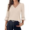 image:imageWIHOLL Womens Blouses Dressy Casual 34 Length Sleeve Tops Lace Trendy 2026 Spring Summer V Neck Shirts Vacation OutfitsBeige