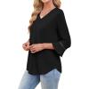 image:imageWIHOLL Womens Blouses Dressy Casual 34 Length Sleeve Tops Lace Trendy 2026 Spring Summer V Neck Shirts Vacation OutfitsBlack