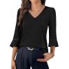image:imageWIHOLL Womens Blouses Dressy Casual 34 Length Sleeve Tops Lace Trendy 2026 Spring Summer V Neck Shirts Vacation OutfitsBlack