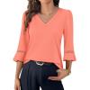 image:imageWIHOLL Womens Blouses Dressy Casual 34 Length Sleeve Tops Lace Trendy 2026 Spring Summer V Neck Shirts Vacation OutfitsCoral