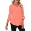 image:imageWIHOLL Womens Blouses Dressy Casual 34 Length Sleeve Tops Lace Trendy 2026 Spring Summer V Neck Shirts Vacation OutfitsCoral