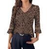 image:imageWIHOLL Womens Blouses Dressy Casual 34 Length Sleeve Tops Lace Trendy 2026 Spring Summer V Neck Shirts Vacation OutfitsLeopard Print
