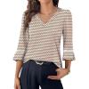 image:imageWIHOLL Womens Blouses Dressy Casual 34 Length Sleeve Tops Lace Trendy 2026 Spring Summer V Neck Shirts Vacation OutfitsPrint Brown