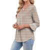 image:imageWIHOLL Womens Blouses Dressy Casual 34 Length Sleeve Tops Lace Trendy 2026 Spring Summer V Neck Shirts Vacation OutfitsPrint Brown