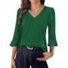 image:imageWIHOLL Womens Blouses Dressy Casual 34 Length Sleeve Tops Lace Trendy 2026 Spring Summer V Neck Shirts Vacation OutfitsPure Green