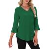 image:imageWIHOLL Womens Blouses Dressy Casual 34 Length Sleeve Tops Lace Trendy 2026 Spring Summer V Neck Shirts Vacation OutfitsPure Green