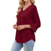 image:imageWIHOLL Womens Blouses Dressy Casual 34 Length Sleeve Tops Lace Trendy 2026 Spring Summer V Neck Shirts Vacation OutfitsWine Red