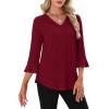 image:imageWIHOLL Womens Blouses Dressy Casual 34 Length Sleeve Tops Lace Trendy 2026 Spring Summer V Neck Shirts Vacation OutfitsWine Red