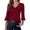 image:imageWIHOLL Womens Blouses Dressy Casual 34 Length Sleeve Tops Lace Trendy 2026 Spring Summer V Neck Shirts Vacation OutfitsWine Red