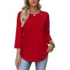 image:imageWIHOLL Womens Blouses Dressy Casual 34 Length Sleeve Tops Spring Summer Shirts Business Casual Outfits VacationFire Red