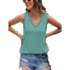 image:imageWIHOLL Womens Loose Fit V Neck Lace Sleeveless Summer Tank TopCream Green