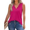 image:imageWIHOLL Womens Loose Fit V Neck Lace Sleeveless Summer Tank TopHot Pink