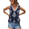 image:imageWIHOLL Womens Loose Fit V Neck Lace Sleeveless Summer Tank TopUnavy Blue Ethnic Pattern