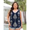 image:imageWIHOLL Womens Loose Fit V Neck Lace Sleeveless Summer Tank TopUnavy Blue Ethnic Pattern