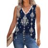 image:imageWIHOLL Womens Loose Fit V Neck Lace Sleeveless Summer Tank TopUnavy Blue Ethnic Pattern