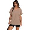 image:imageWIHOLL Womens Oversized V Neck Tshirts Plus Size Summer Tops 2026 Short Rolled Sleeve Shirts Dressy Casual Blouses S4XLBeige