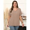 image:imageWIHOLL Womens Oversized V Neck Tshirts Plus Size Summer Tops 2026 Short Rolled Sleeve Shirts Dressy Casual Blouses S4XLBeige