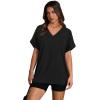 image:imageWIHOLL Womens Oversized V Neck Tshirts Plus Size Summer Tops 2026 Short Rolled Sleeve Shirts Dressy Casual Blouses S4XLBlack
