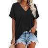 image:imageWIHOLL Womens Oversized V Neck Tshirts Plus Size Summer Tops 2026 Short Rolled Sleeve Shirts Dressy Casual Blouses S4XLBlack