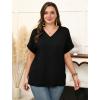 image:imageWIHOLL Womens Oversized V Neck Tshirts Plus Size Summer Tops 2026 Short Rolled Sleeve Shirts Dressy Casual Blouses S4XLBlack