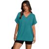 image:imageWIHOLL Womens Oversized V Neck Tshirts Plus Size Summer Tops 2026 Short Rolled Sleeve Shirts Dressy Casual Blouses S4XLBlue Green
