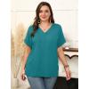 image:imageWIHOLL Womens Oversized V Neck Tshirts Plus Size Summer Tops 2026 Short Rolled Sleeve Shirts Dressy Casual Blouses S4XLBlue Green