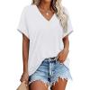 image:imageWIHOLL Womens Oversized V Neck Tshirts Plus Size Summer Tops 2026 Short Rolled Sleeve Shirts Dressy Casual Blouses S4XLClassic White