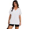 image:imageWIHOLL Womens Oversized V Neck Tshirts Plus Size Summer Tops 2026 Short Rolled Sleeve Shirts Dressy Casual Blouses S4XLClassic White