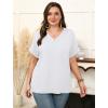 image:imageWIHOLL Womens Oversized V Neck Tshirts Plus Size Summer Tops 2026 Short Rolled Sleeve Shirts Dressy Casual Blouses S4XLClassic White