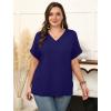 image:imageWIHOLL Womens Oversized V Neck Tshirts Plus Size Summer Tops 2026 Short Rolled Sleeve Shirts Dressy Casual Blouses S4XLDark Blue