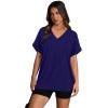 image:imageWIHOLL Womens Oversized V Neck Tshirts Plus Size Summer Tops 2026 Short Rolled Sleeve Shirts Dressy Casual Blouses S4XLDark Blue