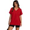image:imageWIHOLL Womens Oversized V Neck Tshirts Plus Size Summer Tops 2026 Short Rolled Sleeve Shirts Dressy Casual Blouses S4XLRed
