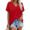 image:imageWIHOLL Womens Oversized V Neck Tshirts Plus Size Summer Tops 2026 Short Rolled Sleeve Shirts Dressy Casual Blouses S4XLRed