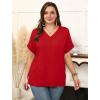image:imageWIHOLL Womens Oversized V Neck Tshirts Plus Size Summer Tops 2026 Short Rolled Sleeve Shirts Dressy Casual Blouses S4XLRed