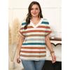 image:imageWIHOLL Womens Oversized V Neck Tshirts Plus Size Summer Tops 2026 Short Rolled Sleeve Shirts Dressy Casual Blouses S4XLStripe Color