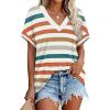 image:imageWIHOLL Womens Oversized V Neck Tshirts Plus Size Summer Tops 2026 Short Rolled Sleeve Shirts Dressy Casual Blouses S4XLStripe Color