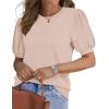 image:imageWIHOLL Womens Puff Short Sleeve Sweater 2026 Spring Summer Tops Trendy Business Causal Outfits Work Blouses ClothesApricot