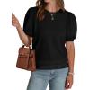 image:imageWIHOLL Womens Puff Short Sleeve Sweater 2026 Spring Summer Tops Trendy Business Causal Outfits Work Blouses ClothesBlack